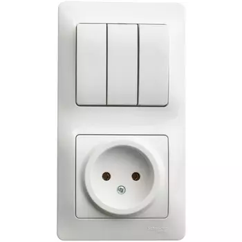 Розетка без заземления с трехклавишным выключателем (белый) Systeme Electric GSL000176
