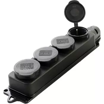 Розетка четверная с заземлением и крышкой (черный) Stekker Одри 39019