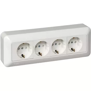 Розетка четверная с заземлением и шторками (белый) Systeme Electric RA16-411M-BI
