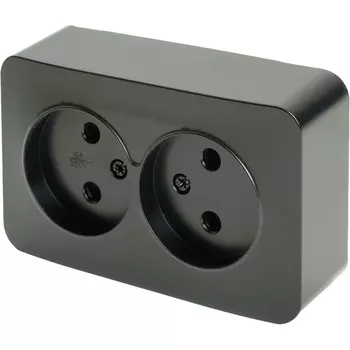 Розетка двойная без заземления (черный матовый) Stekker София 49496