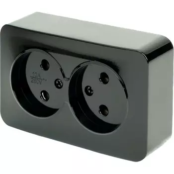 Розетка двойная без заземления (черный) Stekker София 49315