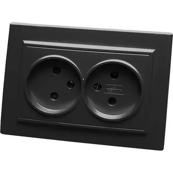 Розетка двойная без заземления со шторками (черный) Stekker Эрна 39478