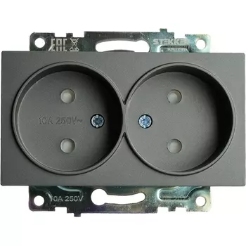 Розетка двойная без заземления со шторками (графит) Stekker Катрин 49421