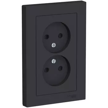 Розетка двойная без заземления со шторками (карбон) Systeme Electric AtlasDesign ATN001022