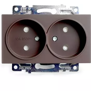 Розетка двойная без заземления со шторками (коричневый) Stekker Катрин 49026