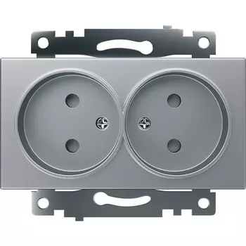 Розетка двойная без заземления со шторками (серебро) Stekker Катрин 39583