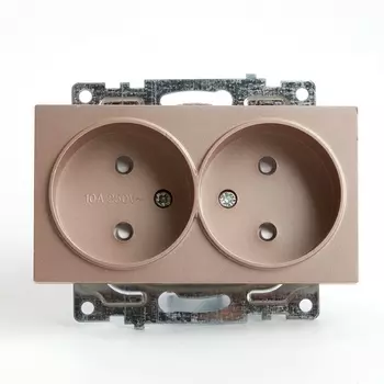 Розетка двойная без заземления со шторками (шампань) Stekker Катрин 39597