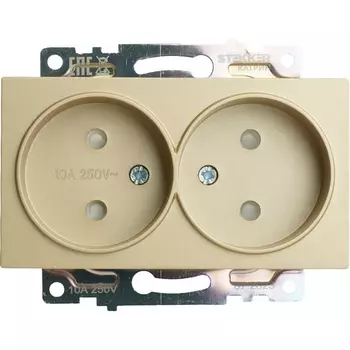 Розетка двойная без заземления со шторками (золото) Stekker Катрин 49225