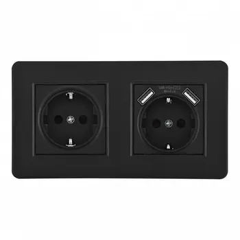 Розетка двойная c заземлением, шторками и USBх2 в комплекте с рамкой (черный) Arte Milano SET16-2 SET16-2-47-1-40-1 black