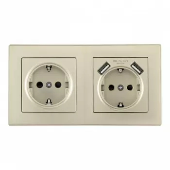 Розетка двойная c заземлением, шторками и USBх2 в комплекте с рамкой (шампань) Arte Milano SET06-2 SET06-2-47-1-40-1 shampan