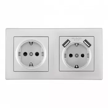 Розетка двойная c заземлением, шторками и USBх2 в комплекте с рамкой (серебро) Arte Milano SET06-2 SET06-2-47-1-40-1 silver
