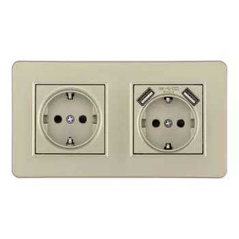 Розетка двойная c заземлением, шторками и USBх2 в комплекте с рамкой (шампань) Arte Milano SET16-2 SET16-2-47-1-40-1 shampan