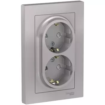 Розетка двойная с заземлением (алюминий) Systeme Electric AtlasDesign ATN000326