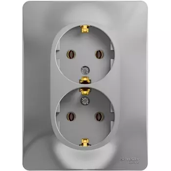 Розетка двойная с заземлением (алюминий) Systeme Electric Glossa GSL000324