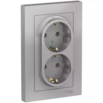 Розетка двойная с заземлением (алюминий) Systeme Electric AtlasDesign ATN000324