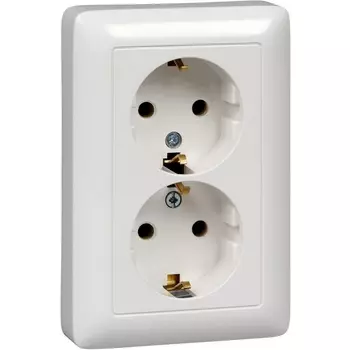 Розетка двойная с заземлением (белый) Systeme Electric HIT RS16-236-B