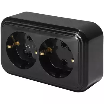 Розетка двойная с заземлением (черный) Stekker Брест 39696