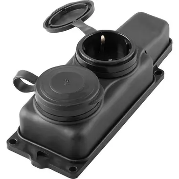 Розетка двойная с заземлением и крышкой (черный) Stekker Одри 32738