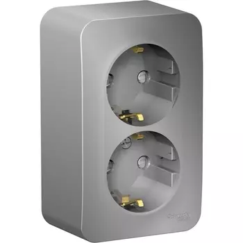 Розетка двойная с заземлением и шторками (алюминий) Systeme Electric Blanca BLNRA011203