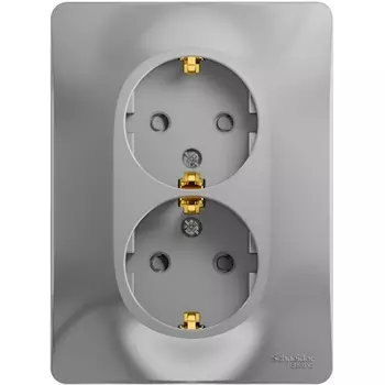 Розетка двойная с заземлением и шторками (алюминий) Systeme Electric Glossa GSL000326