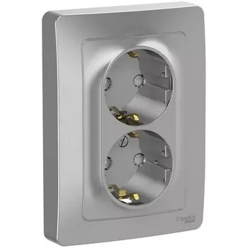 Розетка двойная с заземлением и шторками (алюминий) Systeme Electric Blanca BLNRS001123