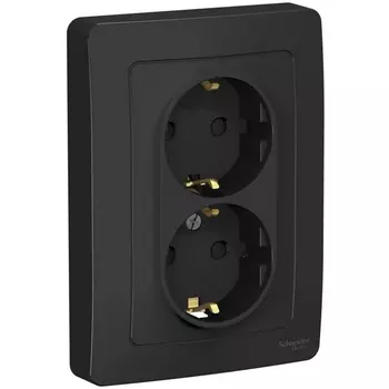 Розетка двойная с заземлением и шторками (антрацит) Systeme Electric Blanca BLNRS001126