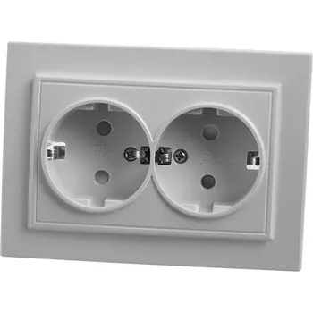 Розетка двойная с заземлением и шторками (белый) Stekker Эрна 39054