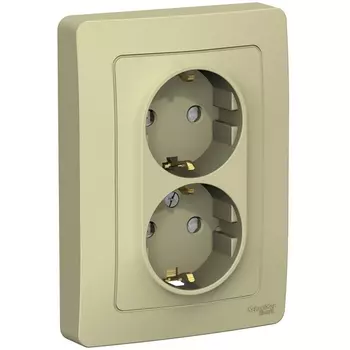 Розетка двойная с заземлением и шторками (бежевый) Systeme Electric Blanca BLNRS001127