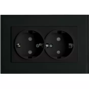 Розетка двойная с заземлением и шторками (черный) Stekker Эрна 39482