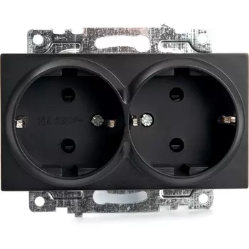 Розетка двойная с заземлением и шторками (черный) Stekker Катрин 39612