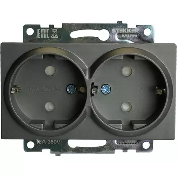 Розетка двойная с заземлением и шторками (графит) Stekker Катрин 49425