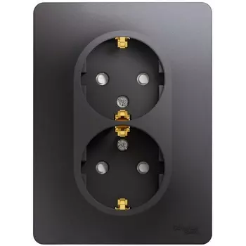 Розетка двойная с заземлением и шторками (графит) Systeme Electric Glossa GSL001326