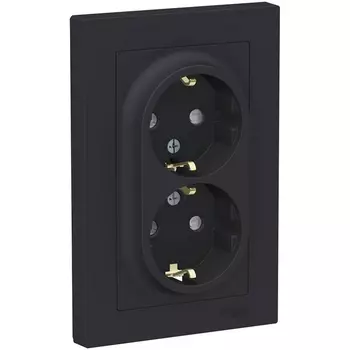 Розетка двойная с заземлением и шторками (карбон) Systeme Electric AtlasDesign ATN001026