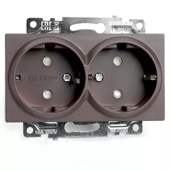 Розетка двойная с заземлением и шторками (коричневый) Stekker Катрин 49030