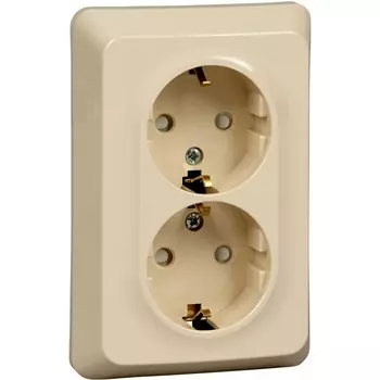Розетка двойная с заземлением и шторками (Кремовый) Systeme Electric Etude PC16-108K
