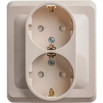 Розетка двойная с заземлением и шторками (кремовый) Systeme Electric Этюд PC16-008K