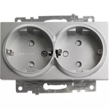 Розетка двойная с заземлением и шторками (серебро) Stekker Катрин 39584