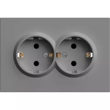 Розетка двойная с заземлением и шторками (серый) Stekker Эмили 49960