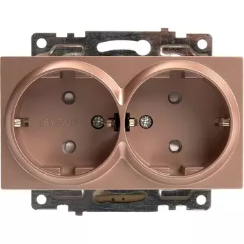 Розетка двойная с заземлением и шторками (шампань) Stekker Катрин 39598