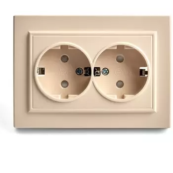 Розетка двойная с заземлением и шторками (слоновая кость) Stekker Эрна 39240