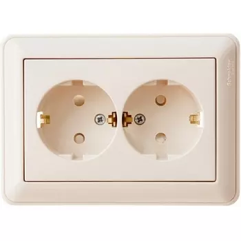 Розетка двойная с заземлением и шторками (слоновая кость) Systeme Electric RS16-255-28