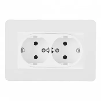Розетка двойная с заземлением и шторками в комплекте с рамкой (белый) Arte Milano SET16-2 SET16-double-40-2 white