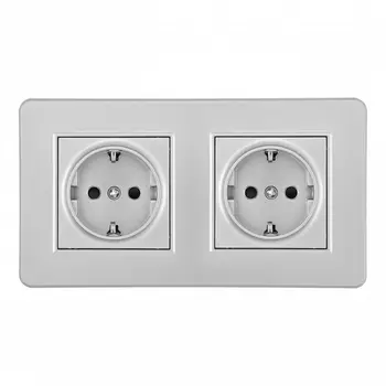 Розетка двойная с заземлением и шторками в комплекте с рамкой (серебро) Arte Milano SET16-2 SET16-2-40-1x2 silver