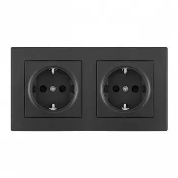 Розетка двойная с заземлением и шторками в комплекте с рамкой (черный) Arte Milano SET06-2 SET06-2-40-1x2 black