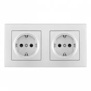 Розетка двойная с заземлением и шторками в комплекте с рамкой (серебро) Arte Milano SET06-2 SET06-2-40-1x2 silver