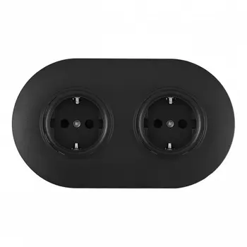 Розетка двойная с заземлением и шторками в комплекте с рамкой (черный) Arte Milano SET08-2 SET08-2-40-1x2 black