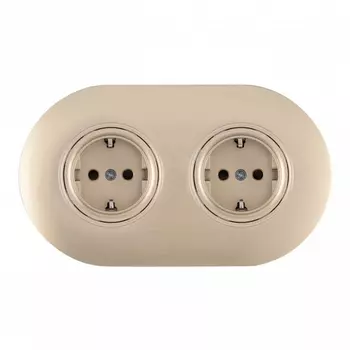 Розетка двойная с заземлением и шторками в комплекте с рамкой (шампань) Arte Milano SET08-2 SET08-2-40-1x2 shampan