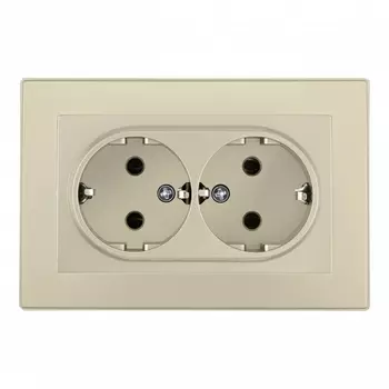 Розетка двойная с заземлением и шторками в комплекте с рамкой (шампань) Arte Milano SET06-2 SET06-double-40-2 shampan