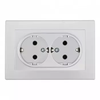 Розетка двойная с заземлением и шторками в комплекте с рамкой (серебро) Arte Milano SET06-2 SET06-double-40-2 silver