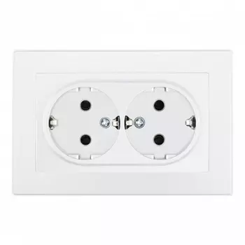 Розетка двойная с заземлением и шторками в комплекте с рамкой (белый) Arte Milano SET06-2 SET06-double-40-2 white